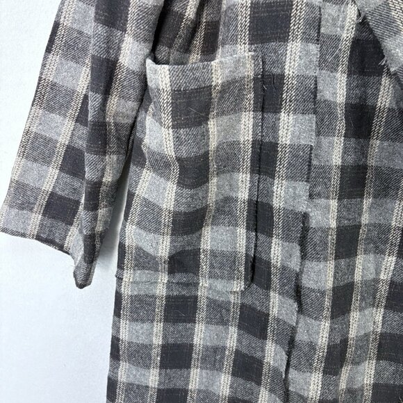 POL Plaid Hobo Duster W/ Raw Hems Heavy Flannel Feel SZ Large Boho Casual - Picture 4 of 14
